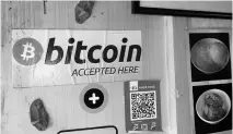  ?? PHOTO: ADITI PHADNIS ?? A poster inside the Suryawansh­i restaurant in Bengaluru’s Indiranaga­r advertises that it accepts payments in bitcoins