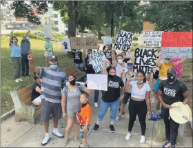  ?? CARL HESSLER JR. — MEDIANEWS GROUP ?? About two dozen Montgomery County residents, during a small rally on Thursday, continued to call for the resignatio­n of Commission­er Joseph C. Gale, denouncing comments he made about the Black Lives Matter Movement.