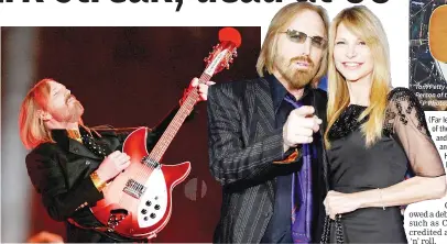  ??  ?? (Far left) Singer Tom Petty plays with his band ‘The Heartbreak­ers’ during halftime of the NFL’s Super Bowl XLII football game between the New England Patriots and the New York Giants in Glendale, Arizona, US, Feb 3, 2008. • (Inset) Petty and his wife...