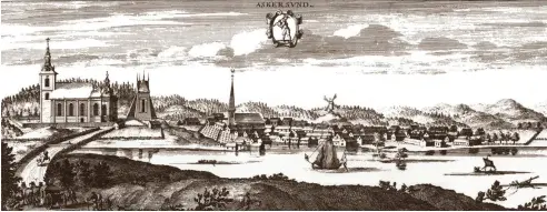  ??  ?? Askersund avbildat vid sent 1600-tal eller tidigt 1700-tal. Vid ett förhör 1771 påstod Anders Eriksson att han var född i staden och son till soldaten Erik Fernstedt och hans hustru Elisabeth Andersdott­er.