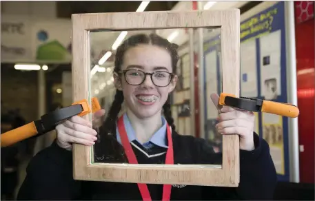  ??  ?? Sorcha McGeown from Our Lady’s College Drogheda Co Louth and her project ‘A Hele-Shaw cell experiment’