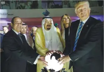  ?? — AP ?? (From left) Egyptian President Abdel Fattah Al-Sisi, Saudi King Salman, US First Lady Melania Trump and US President Donald Trump visit a new Global Center for Combating Extremist Ideology in Riyadh on May 21, 2017.