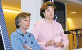  ?? KARL MONDON/STAFF ARCHIVES ?? U.S. Sens. Barbara Boxer, left, and Dianne Feinstein differ some on the amendments to the water bill. “This bill isn’t perfect, but I do believe it will help California,” Feinstein said.