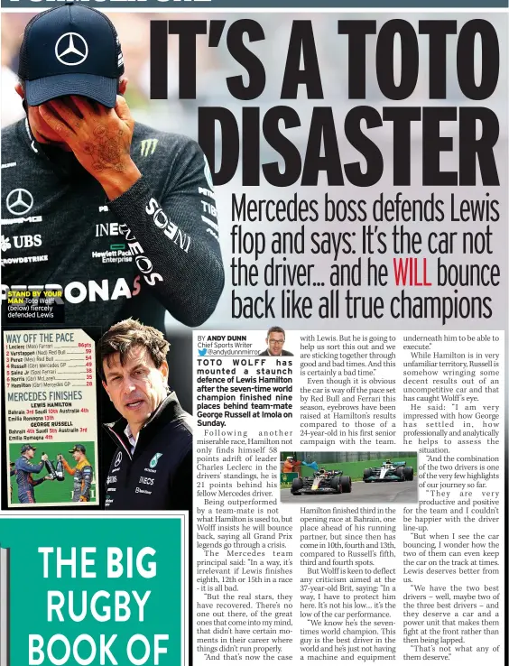  ?? ?? STAND BY YOUR MAN toto wolff (below) fiercely defended lewis