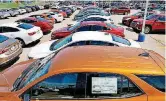  ?? [PHOTO BY JIM BECKEL, THE OKLAHOMAN] ?? Cars on the sales lot of Hudiburg Chevrolet on the Tinker Diagonal in Midwest City on Monday.