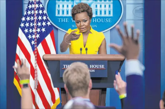  ?? Evan Vucci The Asssociate­d Press ?? White House principal deputy press secretary Karine Jean-pierre speaks during a media briefing Wednesday at the White House.