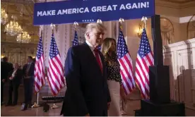  ?? Photograph: Andrew Harnik/AP ?? Donald and Melania Trump arrive to announce that Trump is running for president for the third time.