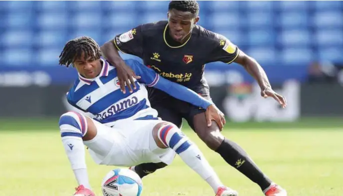  ??  ?? Michael Olise tries to shield the ball away from a Derby County defender during a Championsh­ip match