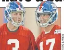  ??  ?? TWO CLOSE TO CALL: Journeyman Alex Tanney (left) and rookie Kyle Lauletta enter the season as Eli Manning’s backups, though it’s not clear who the second-stringer is.