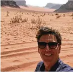  ??  ?? Actor-director-writer Andrew McCarthy stops for a selfie in Wadi Rum Protected Area, a desert wilderness in southern Jordan.
