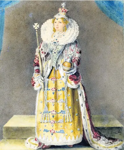  ??  ?? The only known image we have of Sarah Macready is from this illustrati­on of her as Elizabeth I in the play ‘Kenilworth, or England’s Golden Days’ from 1822. (Image courtesy of the University of Bristol Theatre Collection)