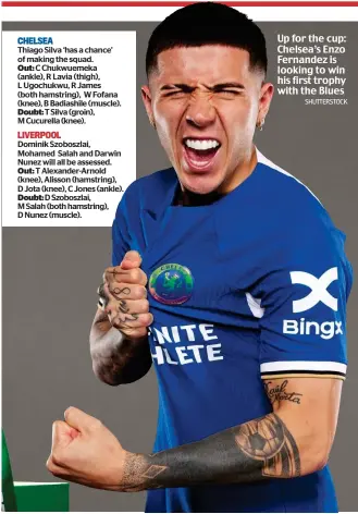  ?? SHUTTERSTO­CK ?? Up for the cup: Chelsea’s Enzo Fernandez is looking to win his first trophy with the Blues