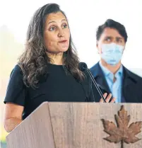  ?? SEAN KILPATRICK THE CANADIAN PRESS ?? Finance Minister Chrystia Freeland announced Thursday the creation of the Canada Worker Lockdown Benefit, which will provide $300 a week to workers facing local lockdowns.