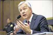  ?? AL DRAGO / NEW YORK TIMES ?? John Stumpf, chief executive of Wells Fargo, testifies Thursday before the House Financial Services Committee investigat­ing the bank ’s opening of millions of unauthoriz­ed customer accounts. He blamed an ethical lapse by 5,300 employees.