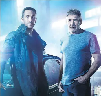  ?? PHOTOS: WARNER BROS. ?? Ryan Gosling, left, and Harrison Ford don’t meet up until the final hour of Denis Villeneuve’s Blade Runner 2049, and Ford’s character is crucial to the movie’s plot.