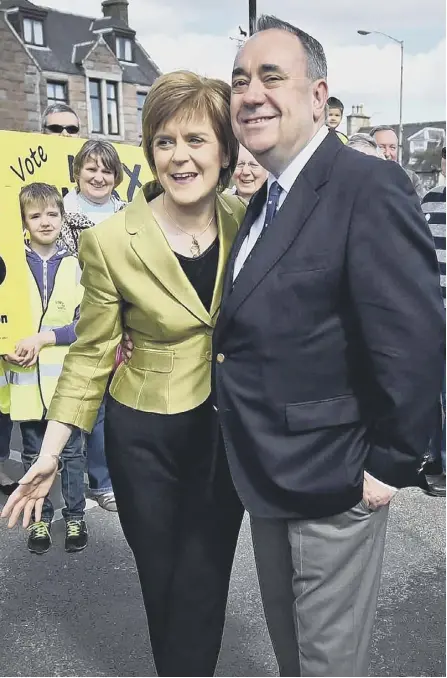  ??  ?? 2 Happier times for Nicola Strurgeon and Alex Salmond on the campaign trail in Inverurie during the 2015 general election