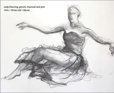  ??  ?? Lady Dancing, pencil, charcoal and pen 19¾ 319 ¾in (50350cm)