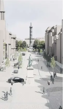  ??  ?? 0 An artist’s impression of how George Street would look with parking spaces replaced by cycle lanes and wider pavements