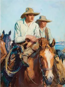  ??  ?? W.H.D. Koerner (1878-1938), Dude Wrangler, The Saturday Evening Post interior illustrati­on, March 10, 1934, oil on canvas, 36 x 27” Estimate: $10/15,000 SOLD: $27,500