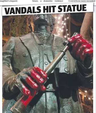  ??  ?? CONTROVERS­IAL FIGURE: Vandals daubed paint on the statue of Robert Towns in Townsville.