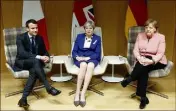  ?? (Photo AFP) ?? Emmanuel Macron, Theresa May et Angela Merkel affichent un front commun sur le sujet.