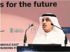  ??  ?? For more transparen­cy Abdul Aziz Al Ghurair speaking at the first Middle East Banking Forum organised by the UAE Banks Federation.
Courtesy: UAE Bank Federation