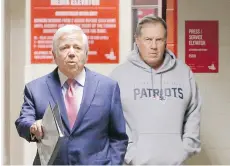  ?? STEPHAN SAVOIA/THE ASSOCIATED PRESS ?? Patriots owner Robert Kraft, left, defended Tom Brady over Deflategat­e allegation­s. Head coach Bill Belichick wasn’t talking about it.