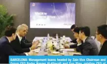  ??  ?? BARCELONA: Management teams headed by Zain Vice Chairman and Group CEO Bader Nasser Al-Kharafi and Guo Ping, rotating CEO of Huawei, hold a meeting on the sidelines of MWC 2018.