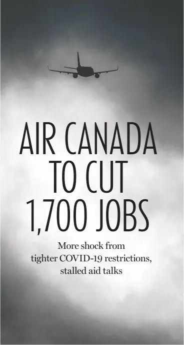  ?? PETER J. THOMPSON / NATIONAL POST ?? An Air canada flight takes off from Toronto Pearson Airport on Wednesday. In addition to jobs, the carrier will also cut capacity, which, it says, will be about
20 per cent of what it was during the first quarter of 2019.