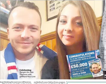  ??  ?? Celebratin­g Rangers fan Alan Thomson with girlfriend Nico Love