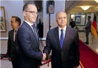  ?? AP ?? German Foreign Minister Heiko Maas with Iraqi Foreign Minister Mohammed Ali Al Hakim in Baghdad. —