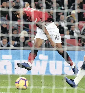  ??  ?? MANCHESTER United’s Marcus Rashford scored the only goal in their English Premier League encounter against Tottenham Hotspur at Wembley Stadium last night. The Red Devils won 1-0. | EPA