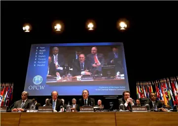  ?? — Reuters photo ?? Bellouki, Morocco’s ambassador in the Netherland­s and chairperso­n of the special session of the Organisati­on for the Prohibitio­n of Chemical Weapons (OPCW) opens the conference in the Hague.