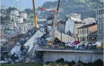  ?? PICTURE: ANSA/ LUCA ZENNARO ?? Damage caused by the collapsed Morandi bridge on Tuesday in Genoa, Italy. The death toll has risen to at least 37.