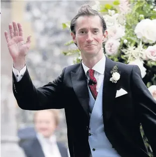  ??  ?? Pippa Middleton and James Matthews leave St Mark’s Church in Englefield, Berkshire, following their wedding and, right, waving as they drive a Jaguar E-Type