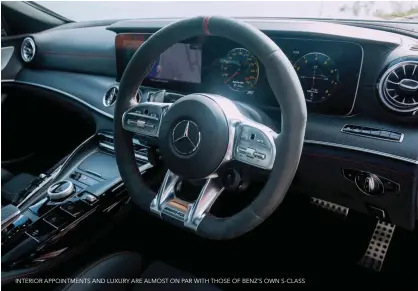  ??  ?? INTERIOR APPOINTMEN­TS AND LUXURY ARE ALMOST ON PAR WITH THOSE OF BENZ’S OWN S-CLASS