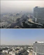  ?? REUTERS ?? ■ A view of Connaught Place in New Delhi on Thursday (top) and Wednesday. The difference in air quality is stark.
