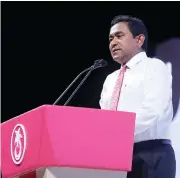  ?? (AFP) ?? This file photo shows Maldives President Abdulla Yameen addressing a campaign rally in the Maldives capital Male on September 7