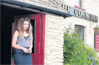  ??  ?? Remy Beasley as Beyonce Evans in the doorway of The Cock Inn in Stella, which is really called The Rose and Crown, below