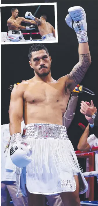  ?? ?? Australia’s Jai Opetaia celebrates victory over Ellis Zorro in Riyadh, Saudi Arabia. Picture: Getty Images