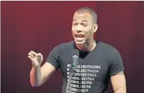  ?? ETHAN MILLER/GETTY IMAGES ?? Actor and activist Kendrick Sampson speaks during a rally for Nevada Democratic candidates on Oct. 25 in Las Vegas. He's visited South Florida twice to campaign for Democratic gubernator­ial candidate Andrew Gillum.