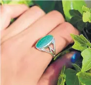  ?? COURTESY OF KABANA/MATI ?? Sterling silver ring inlaid with Malachite is $188 at Máti.
