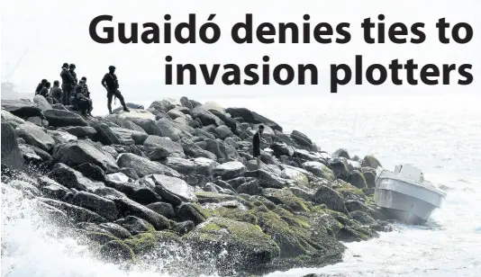  ?? AP ?? Security forces guard the shore area and a boat in which authoritie­s claim a group of armed men landed in the port city of La Guaira, Venezuela, on Sunday, May 3.