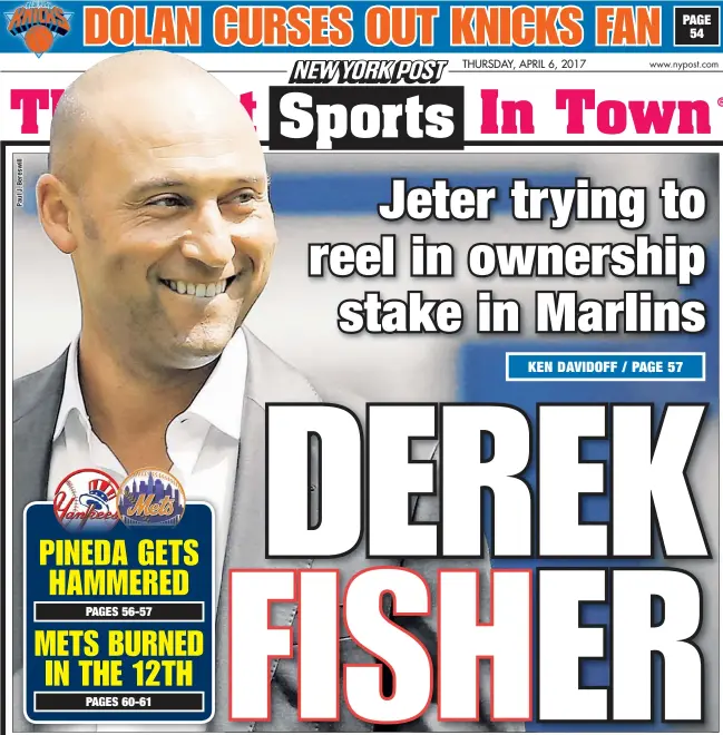  ??  ?? Derek Jeter may be ready to get back into baseball. The Yankees icon, who long has publicly expressed a desire to own an MLB team, is part of a group interested in buying the Marlins, an industry source confirmed. Two other groups, one of which...