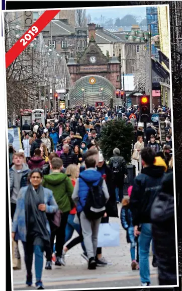  ??  ?? DESERTED: The usually bustling Buchanan Street was empty yesterday, right, as Level 4 restrictio­ns forced the closure of non-essential retailers – and the scene could not be more different from the crowds splurging in the Boxing Day sales last year, inset