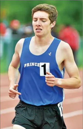  ?? KYLE FRANKO — TRENTONIAN PHOTO ?? Princeton’s Will Hare wins the 3200 race at the MCT Meet at Steinert on Saturday.