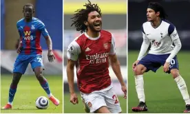  ??  ?? Tyrick Mitchell of Crystal Palace, Arsenal’s Mohamed Elneny and Dele Alli of Spurs. Composite: Getty/Rex