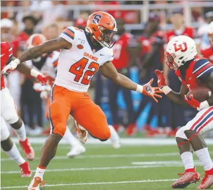  ?? SYRACUSE UNIVERSITY ?? Syracuse University linebacker Tyrell Richards didn't play last season, when his attempt to transfer schools was denied.