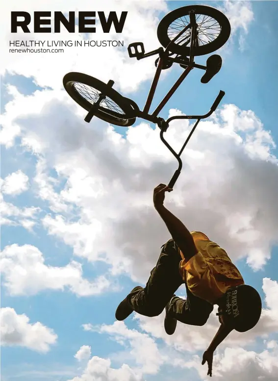  ?? Jon Shapley / Staff photograph­er ?? Eli Kravetz, who has been riding for about six years, bails while attempting a backflip on the pump track at the Rockstar Energy Bike Park. “I wasn't really feeling it, but I wanted it,” Kravetz said. The bike park is scheduled to open Aug. 16.