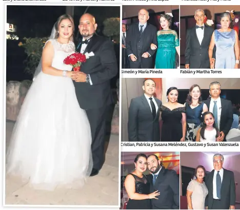  ??  ?? CASADOS. Xiomara Torres y Osman Pineda Simeón y María Pineda Cristian, Patricia y Susana Meléndez, Gustavo y Susan Valenzuela Cinthia Salinas y Josué Guzmán Fabián y Martha Torres Ciciana y Miguel Elgueta